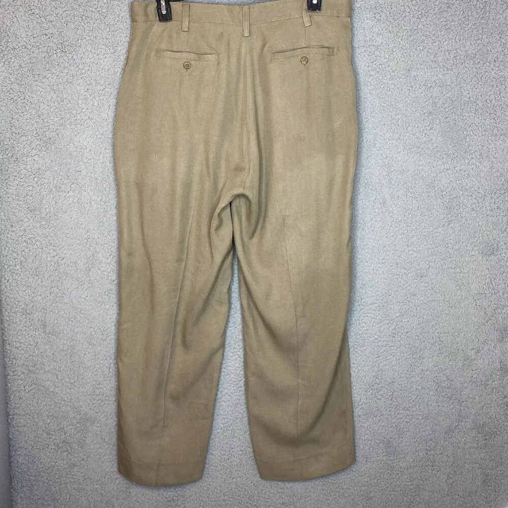 Tommy Bahama Mens 100% Silk Brown Pleated Relaxed Pants 36x29